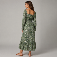 Robe longue décontractée Joydressing pour femme, imprimé cachemire, col carré, manches longues, taille smockée, pour la vente en gros aux boutiques