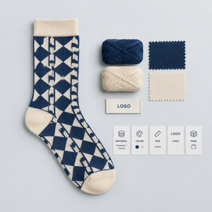 Calze Personalizzate Ricamate con Motivi Geometrici, Calze Regalo per Eventi, Calze Marine <span class=keywords><strong>Ecru</strong></span> con Zone in Rete, Design Artistico, in Poliestere e Cotone, Lavorazione a Maglia Ripetuta - Product Image 4