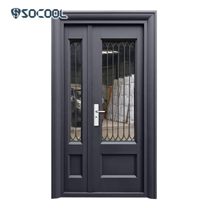 Ingresso esterno casa in acciaio doppia maniglia di vetro metallo negozio di sicurezza porte a baldacchino anteriore tedesco lungo solido porta in ferro - Product Image 1