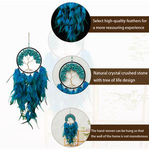 Usine directe de haute qualité décoration de la maison arbre de vie conception <span class=keywords><strong>attrape</strong></span>-rêves <span class=keywords><strong>plume</strong></span> bleue peut être accroché - Product Image 4