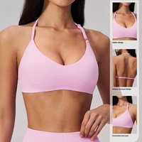 Soutien-gorge de sport pour femme, dos ajouré, à bretelles croisées, avec coussinets amovibles, côtelé, pour le yoga, le fitness et l'entraînement