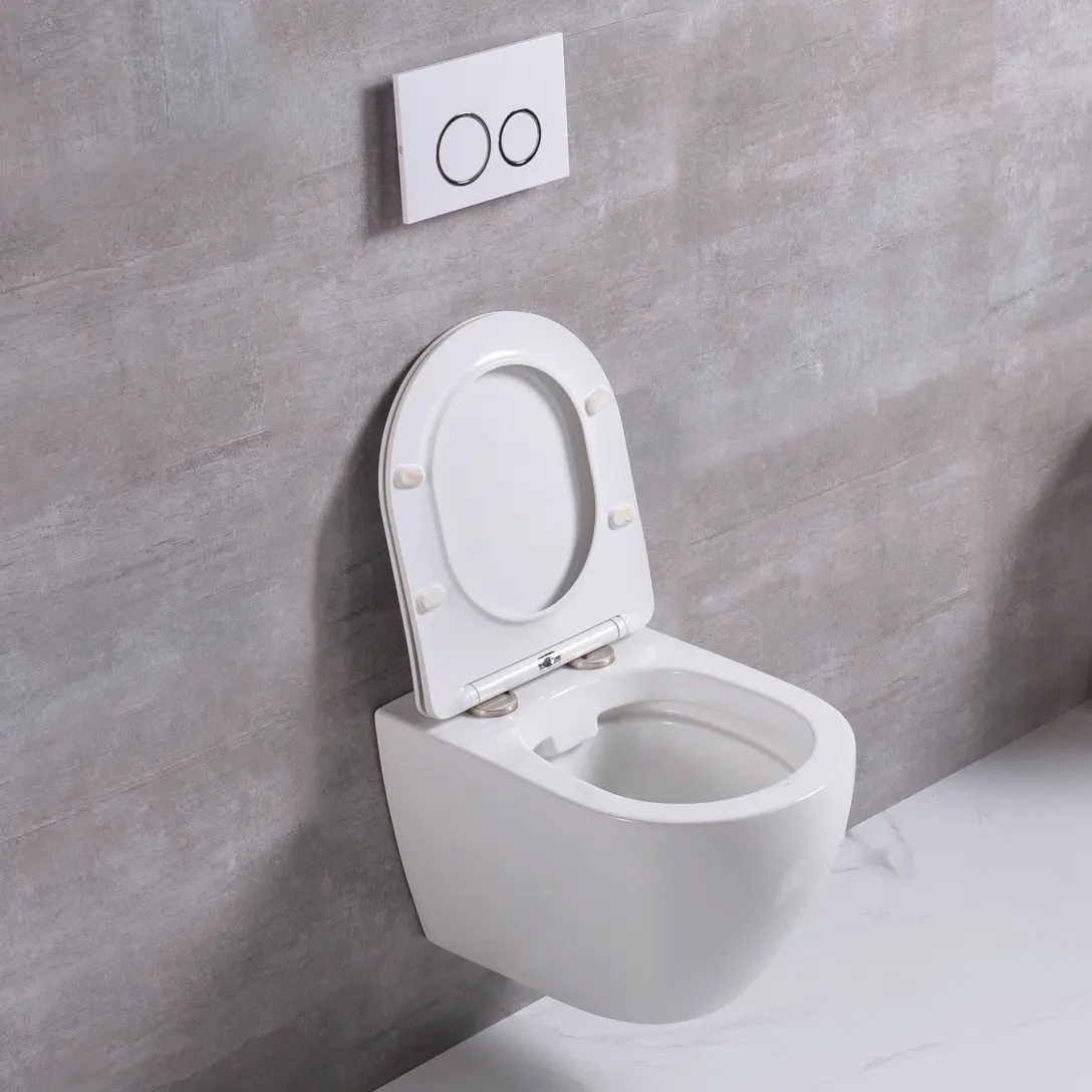 Diskon besar Toilet gantung dinding tangki air WC tanpa bingkai hitam Matte untuk kamar mandi