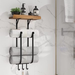 Modern Minimalist Wall-Mounted <strong>Towel</strong> Rack Bathroom <strong>Storage</strong> <strong>Unit</strong> with Detachable Multi-Function Shelves - Product Image 1