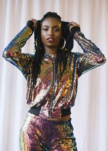Pronta per la spedizione gratuita da donna alla moda per spettacoli teatrali per feste con <span class=keywords><strong>paillettes</strong></span> discolore fantastica <span class=keywords><strong>giacca</strong></span> di lusso Hiphop <span class=keywords><strong>lunga</strong></span> - Product Image 2