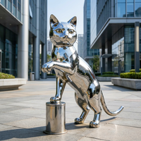 Escultura de Gato de Acero Inoxidable Grande, Pulida a Espejo, Resistente a la Intemperie, para Jardín, Parque o Exterior, Venta al Por Mayor