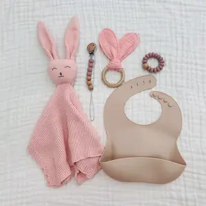 Tùy chỉnh Ins dệt kim Bunny bé an ninh chăn bé Hộp quà tặng với Teether yếm bé sơ sinh Bộ quà tặng