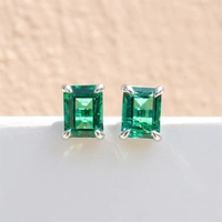 Boucles d'oreilles solitaires minimalistes en argent 925 avec rubis et saphir taille émeraude, et diamant de laboratoire, pour usage quotidien
