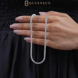 שרשרת צ'וקר טניס יהלומים מעבדה בגזרת באגט 10 קראט, 14 קראט ופלטינה - תכשיט שרשרת נוצץ בחיתוך אמרלד לנשים, מתנה - Product Image 1