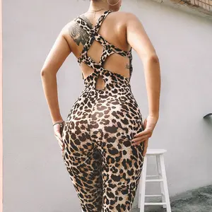 Vrouw Tops Modieuze Sexy Bodycon Luipaard Print Outfit Jogger Street Wear Vrouwen Kleding Gym Sportkleding Een Stuk Jumpsuit