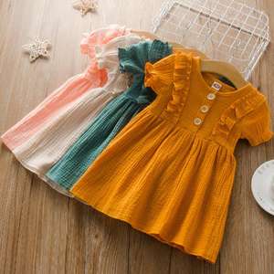 Robe d'été 2022 pour tout-petits, jupe smockée à boutons, vêtements pour enfants à manches courtes, tenue décontractée pour bébés filles - Product Image 1
