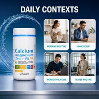 Comprimés naturels Calcium Magnésium Zinc + Vitamine D3 pour enfants, flacon de 60 unités, complément alimentaire, service OEM/ODM, marque privée