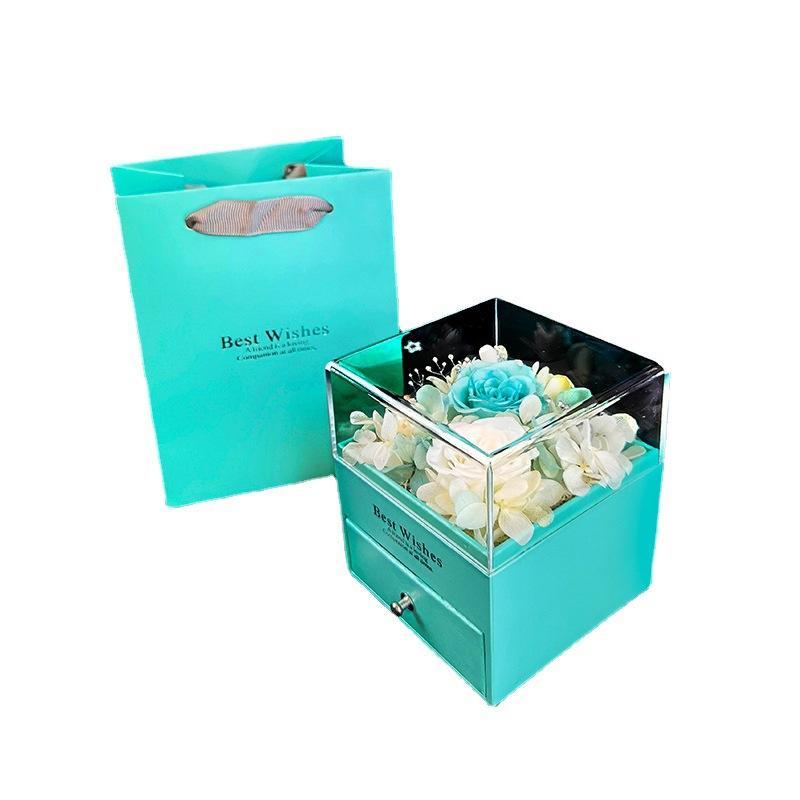 Real Touch Wedding Decoration Preserved Flower Necklace Ring Christmas Gift  Acrylic Jewelry Box Rose Drawer Gift Box