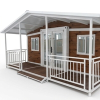 Maison conteneur extensible, isolée thermiquement, préfabriquée, avec porche extérieur en bois, pour la vie en plein air