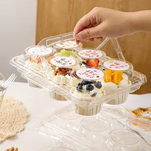 Nieuwe 6 Gaten Transparante Wegwerp Cup Bakjes Dessert Gebak Muffin Hoge Koepel Doorzichtige Huisdier Cupcake Doos Met Handvat