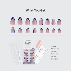 Faux ongles à presser 3D BTArtbox courts en amande avec motif fleur bleue, en gel souple, pour l'été, vente en gros, avec colle - Product Image 5