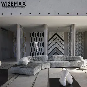 WISEMAX FUNITURE Living room hotel furniture modern nordic curved L shape fabric recliner sofa