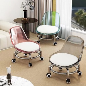 Acrylic Low Stool With Wheels Transparent Backrest Silent Roller Chair For Kids And Adults Shoe Changing Stool - Product Image 3