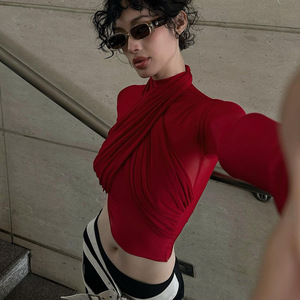 FS9681A New Arrival Clothes <strong>Women</strong> Fashion Streetwear Long Sleeve <strong>Red</strong> <strong>T</strong> <strong>Shirt</strong> - Product Image 4