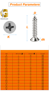 Tornillos Autorroscantes de Acero Inoxidable 304 Guanlian, Tornillos Autorroscantes con Cabeza Avellanada <span class=keywords><strong>M1</strong></span> M2 M3 M4 M5 M6 M7 M8 - Product Image 2