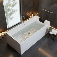 Baignoire de massage rectangulaire autoportante moderne en acrylique blanc écologique pour 2 personnes, portable, avec drain et robinet, pour villa