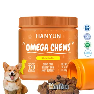 Suplementos de marca própria Hanyun Omega mastiga com 100% óleo de peixe totalmente natural Omega 3 para pele e casaco anti-coceira - OEM