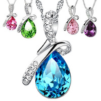Crystal Diamond Teardrop Pendant Necklace for Women