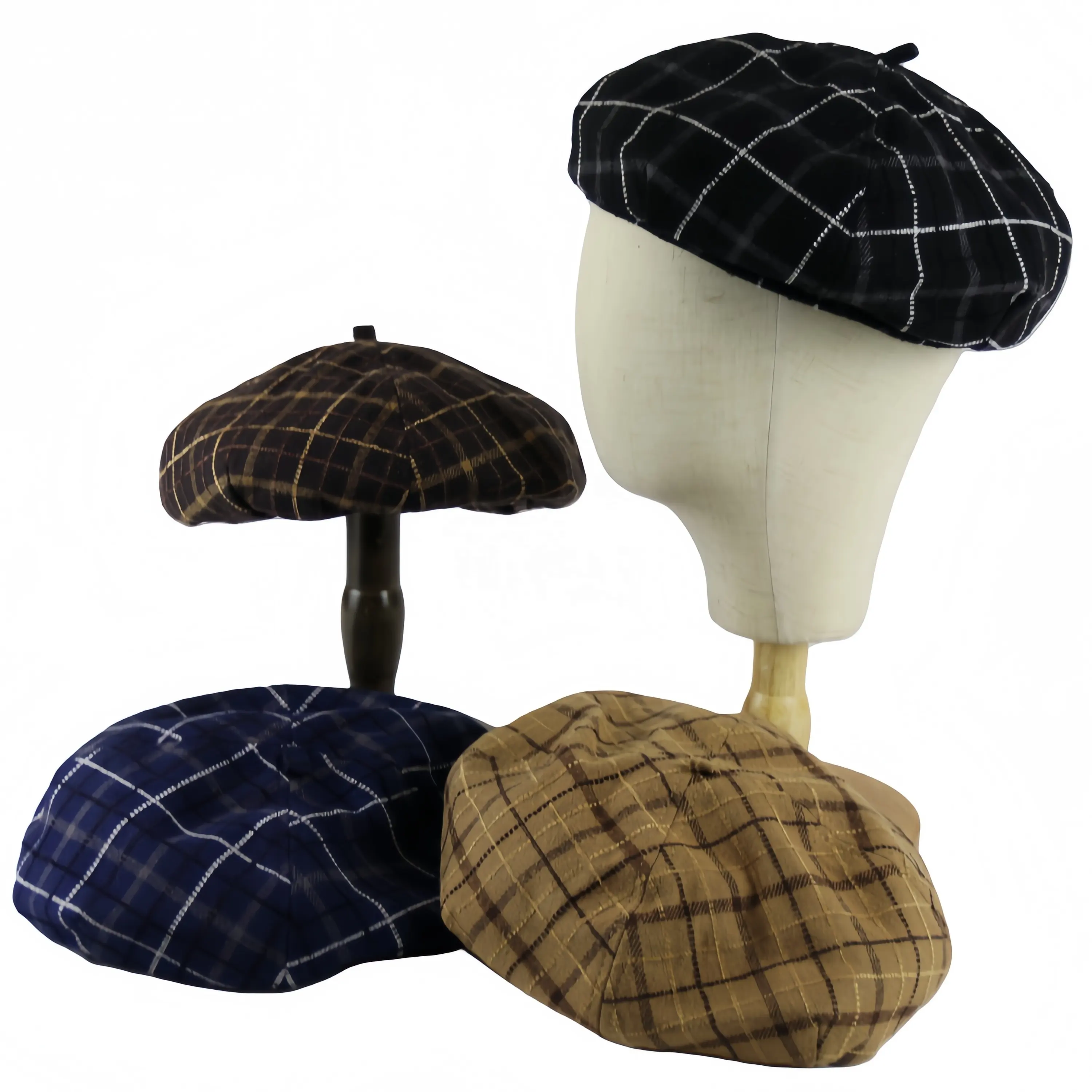 Personnalisable Britannique Rétro Plaid Béret Chapeau Automne-Hiver À La Mode Brodé Motif Simple Laine Casual Peintre Chapeau Femmes