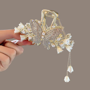 Pinza de Pelo Grande con Borla de Mariposa y Flor Elegante, Clip de Pelo Tipo Tiburón para Mujer, Accesorios para el Cabello para Bodas de Verano, para Cabello Grueso - Product Image 5