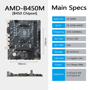 PANDL AM4 Set Mainboard Kombo untuk PC Gaming AMD Ryzen 5 5600X B450 Motherboard Dual Channel mendukung 64GB <span class=keywords><strong>RAM</strong></span> untuk <span class=keywords><strong>Desktop</strong></span> - Product Image 3