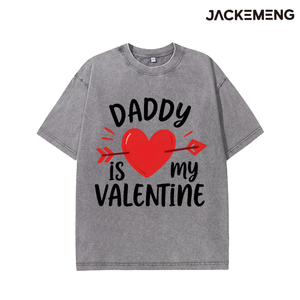 T-shirt en coton oversize délavé avec imprimé « Daddy Is My Valentine », style streetwear rétro, pour usage quotidien décontracté, vente en gros depuis l'entrepôt américain - Product Image 2