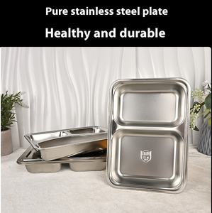 Aanpasbare Fastfood Dienblad Roestvrijstalen School Lunchdienblad 2/3/4 Verdeelde Compartimenten Dinerbord Ss/Pp Deksel - Product Image 2