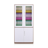Kabinet Furnitur Kantor Produsen Logam 2 Pintu Kaca Lemari Baja Kabinet Penyimpanan Berkas