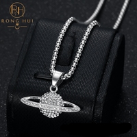 Collar con Colgante de Planeta del Universo con Incrustaciones de Diamantes para Hombre, Estilo Hip Hop, Chapado en Oro de 18K, Acero Inoxidable, Joyería de Moda, Regalo