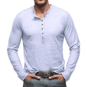 Camiseta de manga larga con cuello Henry para hombre, ajustada, transpirable y a la moda, capa Base multibotón, novedad de primavera - Product Image 1