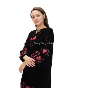 Vestido Casual de Algodón para Mujer, Bordado Floral, Manga Larga, Ecológico y Lavable, Nueva Moda con Cintura Natural, OEM - Product Image 3