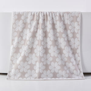 Serviette de bain en coton pur jacquard 70x140cm, motif floral, sans peluches, usage domestique, rectangulaire, bleu café - Product Image 4