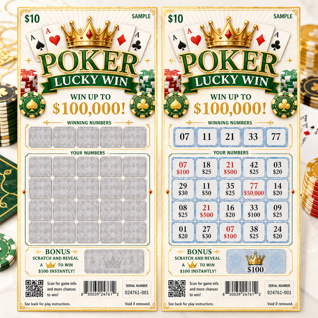 Custom Die Cut Poker Theme Security Printing Scratch Off Cards Lucky Game Lottery Ticket With Barcode Serial Number