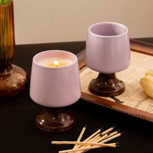Portavelas de Cerámica Fengxi, Redondo, Beige y Morado, Decoración para el Hogar, Ecológico, Color Personalizable, Diseño con Tallo - Product Image 1