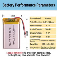 Prix d'usine, batterie au lithium polymère personnalisée 801520 801630 200mAh 300mAh 3.7v, petite batterie Lipo rechargeable plate
