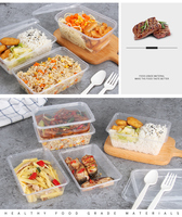 Boîte en PP rectangulaire épaisse de qualité alimentaire, écologique, compatible micro-ondes, jetable, transparente, 500-1000ML, personnalisable