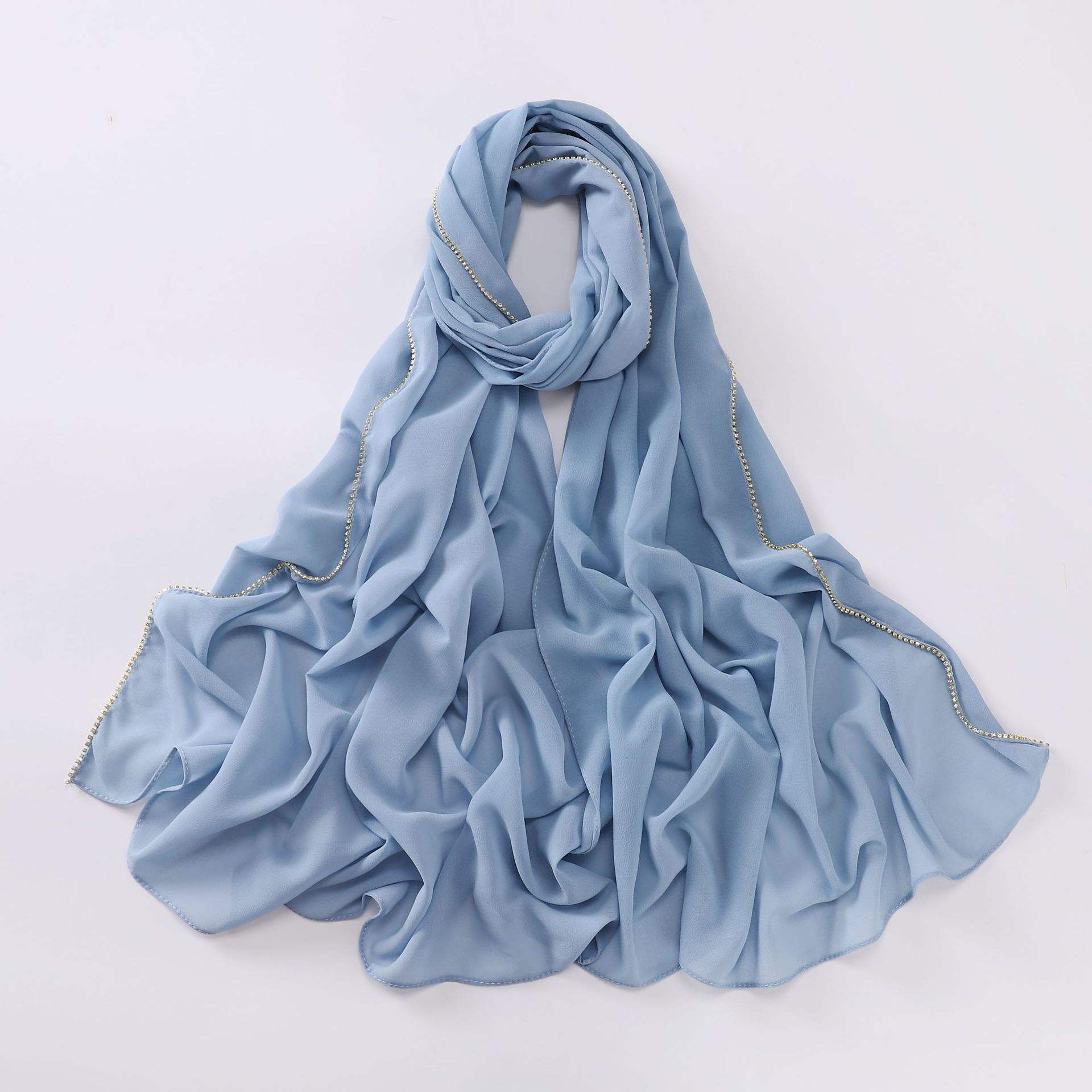 Hot Sell New High Quality Plain Pearl Chiffon Hijab Scarf for Women Stylish  Diamond Chain Chiffon Head Scarf Shawl Muslim Hijabs