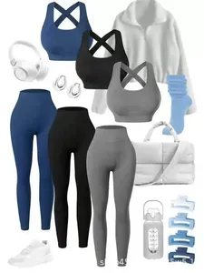 Ensemble de yoga sans couture pour <span class=keywords><strong>femme</strong></span>, taille haute, anti-transpiration, effet push-up, séchage rapide, avec soutien-gorge de sport, idéal pour la gym, le yoga, la course et l'entraînement - Product Image 1