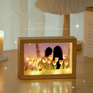 Photos personnalisées gratuites artificielles tulipe à la main veilleuses bricolage matériel chambre décor atmosphère lampe pour mariage saint valentin - Product Image 2