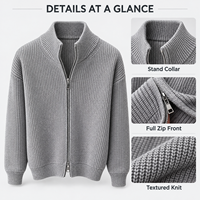 Pull cardigan tricoté zippé pour homme, col montant, double fermeture éclair, coupe décontractée, manches longues, couleur unie, automne-hiver – Grande Vente