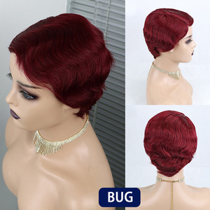 Peluca de <span class=keywords><strong>cabello</strong></span> humano <span class=keywords><strong>rizado</strong></span> corto de 6 pulgadas, corte Pixie, onda de dedo, cubierta de <span class=keywords><strong>cabello</strong></span> <span class=keywords><strong>rizado</strong></span> femenino, pelucas rizadas de dedo Afro cortas coloridas para mujer - Product Image 4