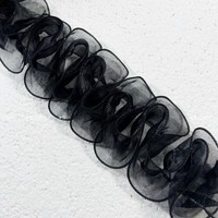 Nouvelle conception de dentelle à volants 3D en organza color block avec des vagues en satin pour les garnitures de robes, les poignets de vêtements