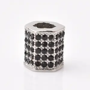 High Quality Micro Pave CZ Cubic Zirconia Hexagon Stainless Steel Beads Charms For Making Bracelet Necklace Jewelry