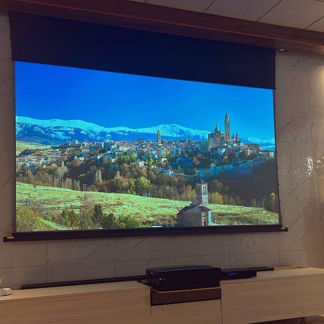 TELON Manufacture In-ceiling Recessed ALR 4K Acoustic Transparent Tab-tension Motorized Ust Pull-Down 16:9 Projector Screen