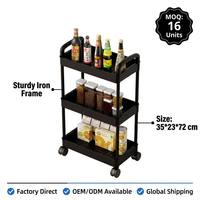 Chariot roulant étroit à 3 niveaux, chariot de rangement mobile multi-niveaux avec roulettes, étagère organisatrice pour espaces étroits, pour cuisine et salle de bain