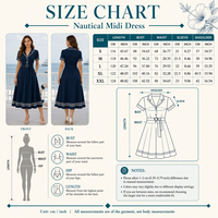 Robe midi en gros, en coton doux, col rond, manches courtes, pour femme, bleu marine, style nautique décontracté, avec logo personnalisé, OEM